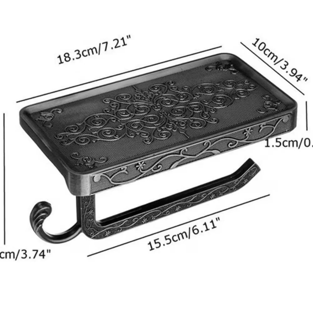Ornate Decorative Wall-Mount Shelf with Hook - Black